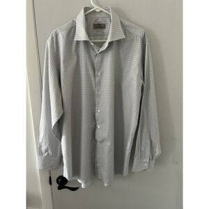 Canali  1934 Men's Dress Shirt Cream Color W /Blue & Brown Graph Check Sz 18/46